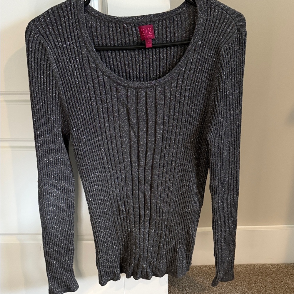 212 Collection Gray Ribbed Knit Top